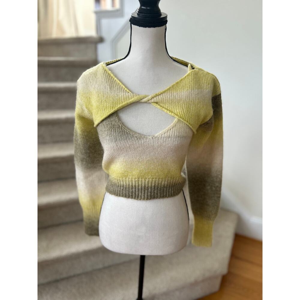 Beige Botany Crop Shrug & Cami Set Yellow Green Ombre Beach Vacation Resort